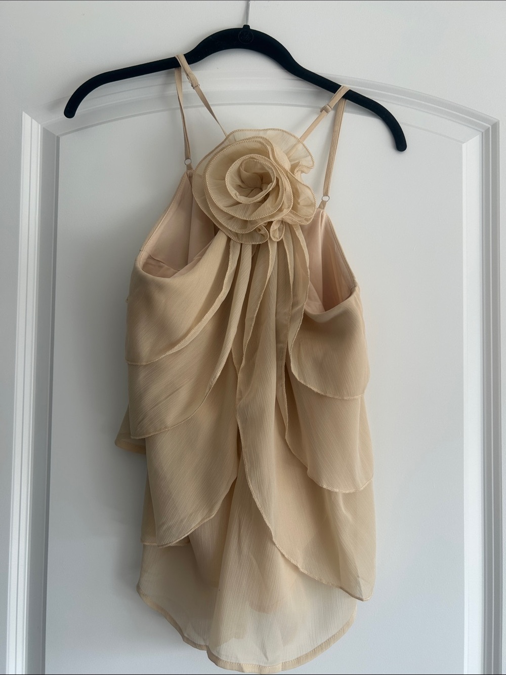 Commense Cream Layered Chiffon Halter Blouse with Floral Rosette M